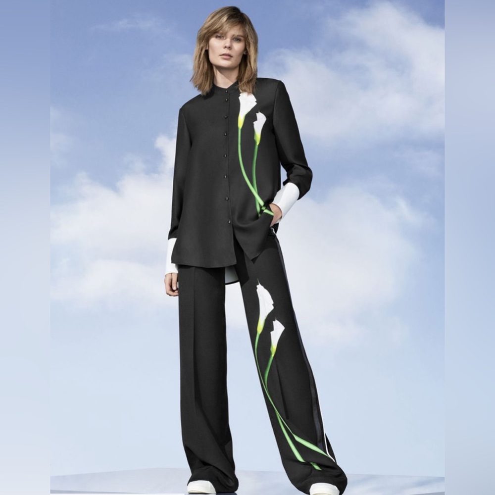 Victoria Beckham Black Calla Lily Wide Leg Pants